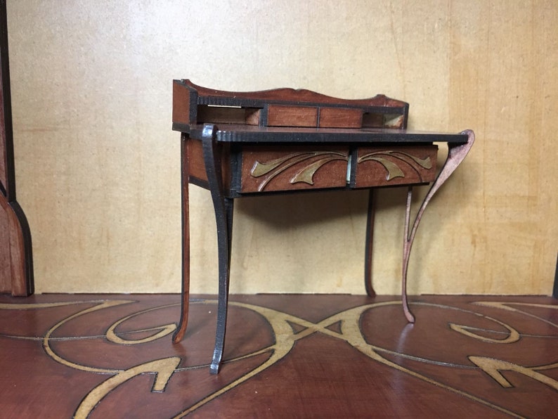 Art Nouveau miniature 1/12 scale mahogany desk image 3