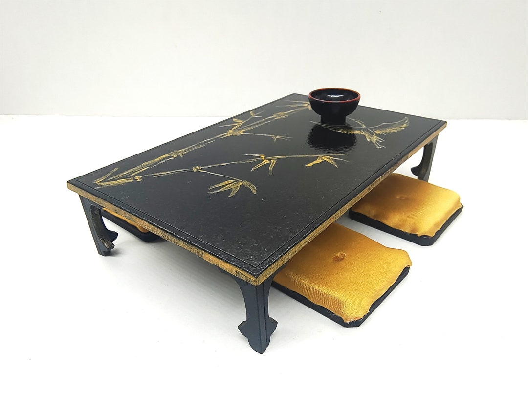Oriental Furniture, Handpainted Japanese Low Dining Table With Four