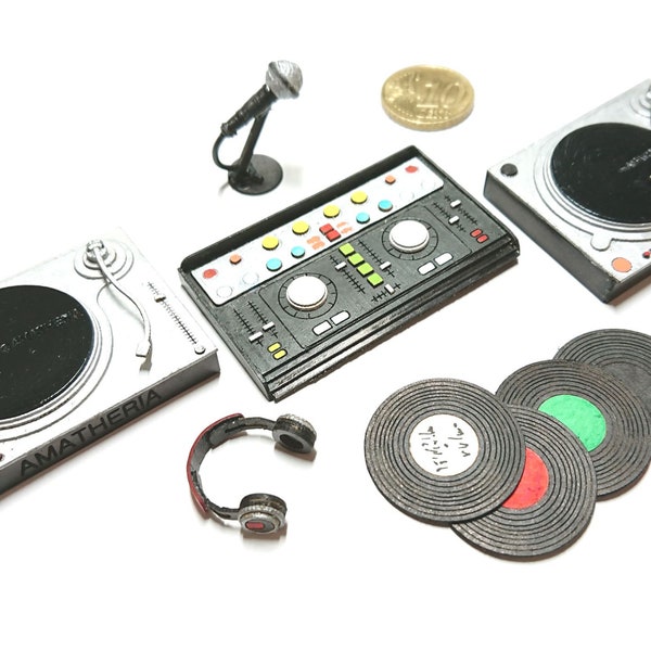 Mini DJ set, 1/12 scale for dollhouses and roomboxes.