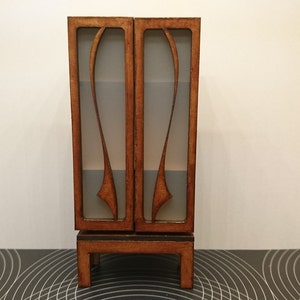 Mini dollhouse Art Nouveau mahogany bookcase, 1/12 scale