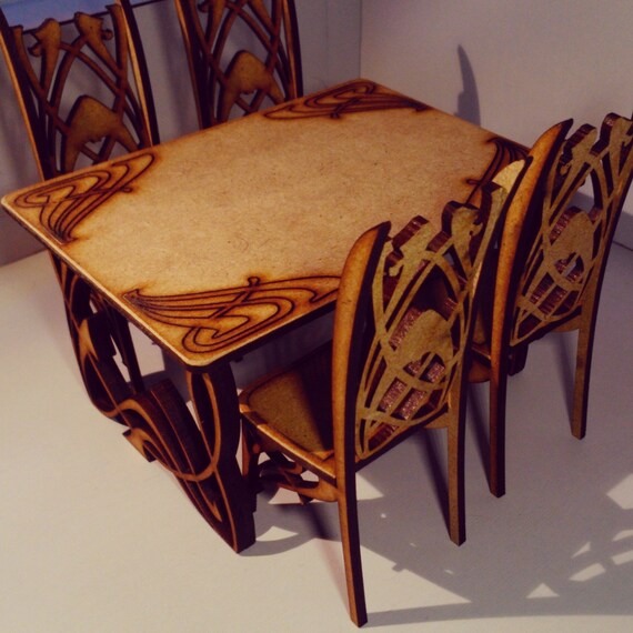 Art Nouveau Dining Table With 4 Chairs Natural Mdf Wood Image 0