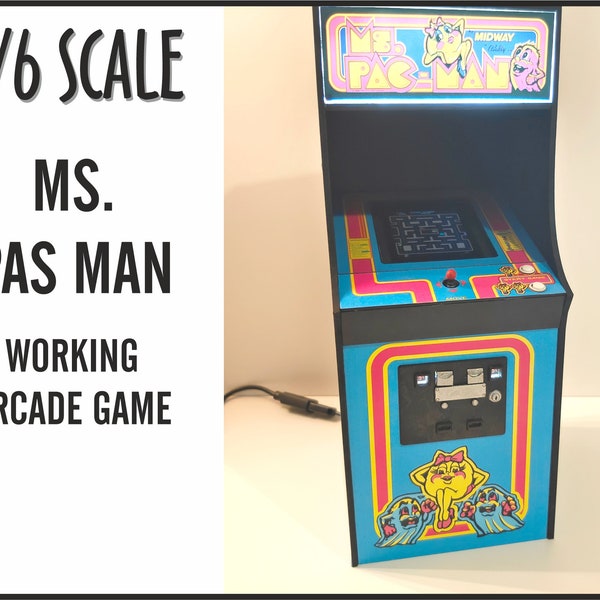 Miniature Ms Pac man arcade machine, 1/6 scale (playscale).