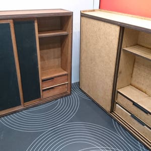 IKEA inspired miniature dark wood modern wardrobe with chalkboard surface, 1/12 scale for dollhouses image 4