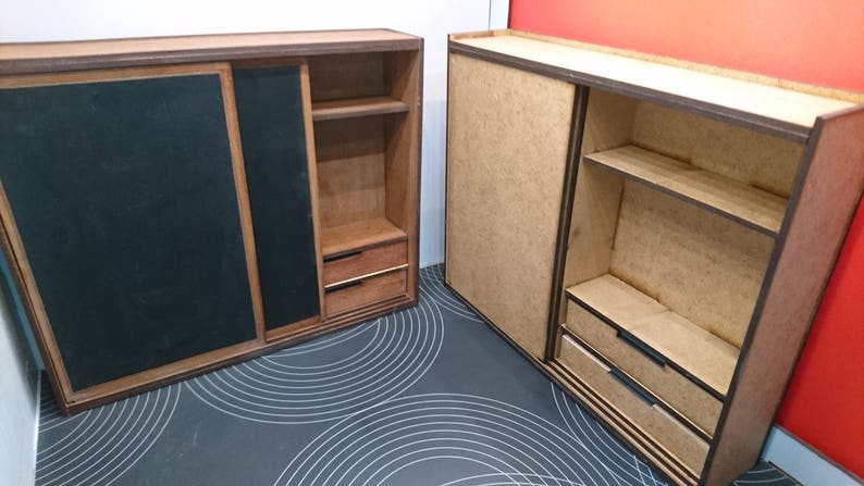 IKEA inspired miniature dark wood modern wardrobe with chalkboard surface, 1/12 scale for dollhouses image 4