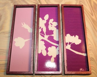 Modern miniature dollhouse tryptic painting 1/12, Sakura purple