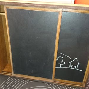 IKEA inspired miniature dark wood modern wardrobe with chalkboard surface, 1/12 scale for dollhouses image 1