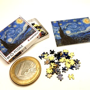 Dollhouse miniature real puzzle. It works. 80 pieces. Starry Night. Vincent van Gogh. 1/12 scale
