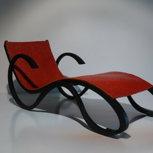 Art Nouveau style red PU leather chaise longue, 1/12 miniature for dollhouses