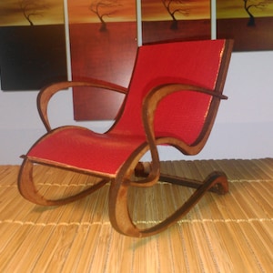 Art Nouveau mahogany red PU leather armchair , 1/12 miniature for dollhouses
