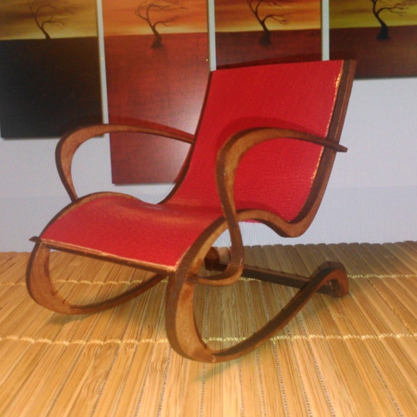 Fauteuil en cuir PU rouge acajou Art Nouveau, 1/12 miniature pour maisons de poupées