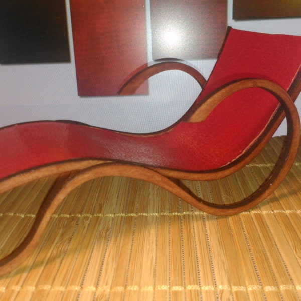 Chaise longue en cuir PU rouge de style Art Nouveau, miniature 1/12 pour maisons de poupées