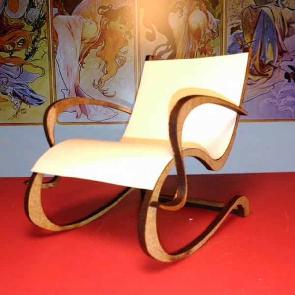 Sillón en miniatura de cuero sintético blanco estilo Art Nouveau, miniatura 1/12 para casas de muñecas