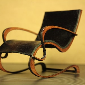 Art Nouveau style black PU leather armchair , 1/12 miniature for dollhouses