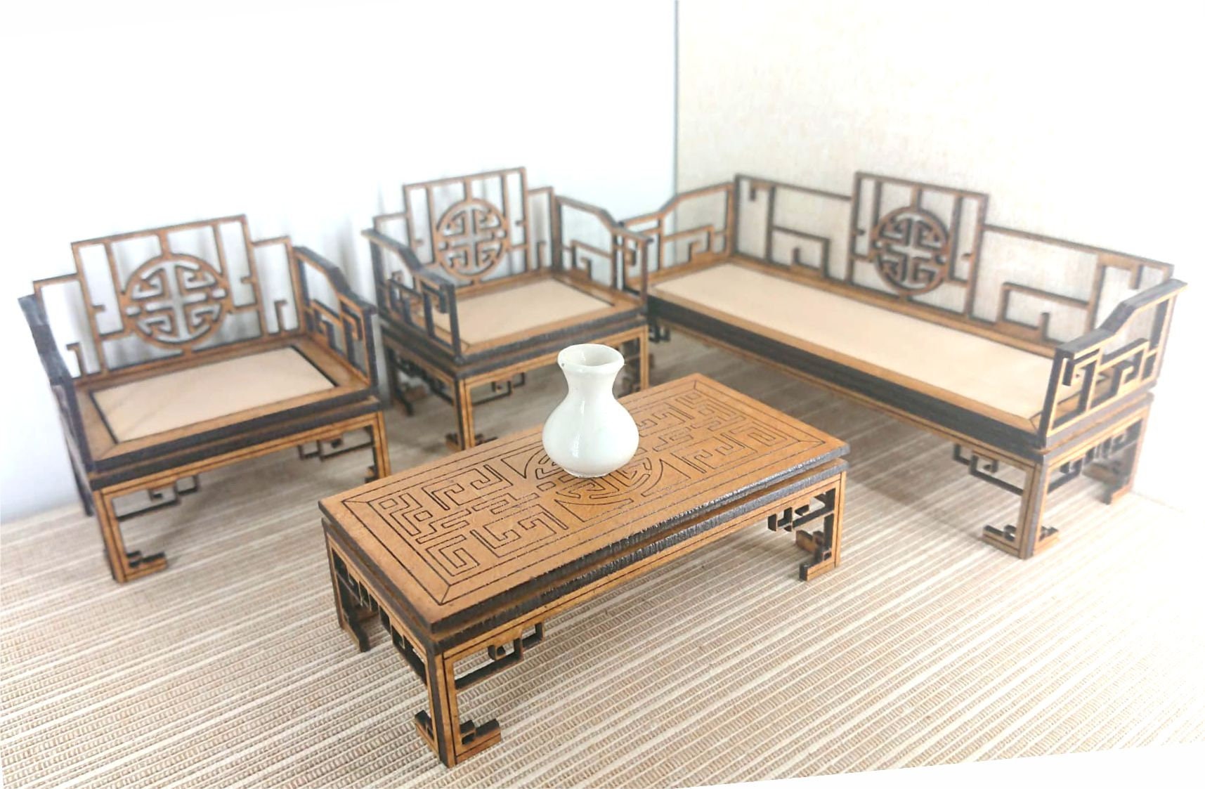 Chinese Furniture Living Room Set With 2 Armchairs 1 Sofa Etsy