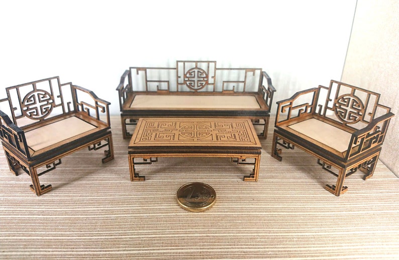 Chinese Furniture Living Room Set With 2 Armchairs 1 Sofa Etsy