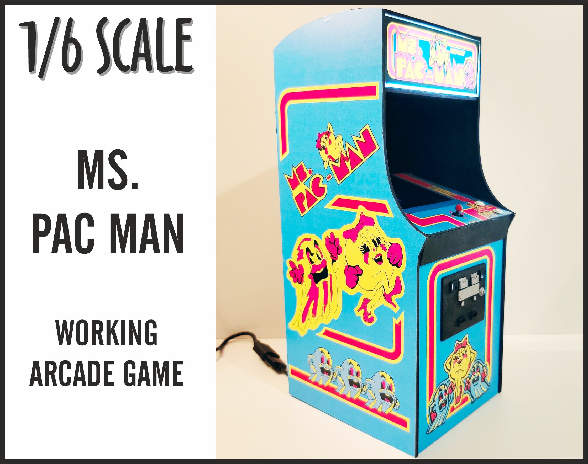 Miniature Ms Pac Man Arcade Machine, 1/6 Scale (playscale