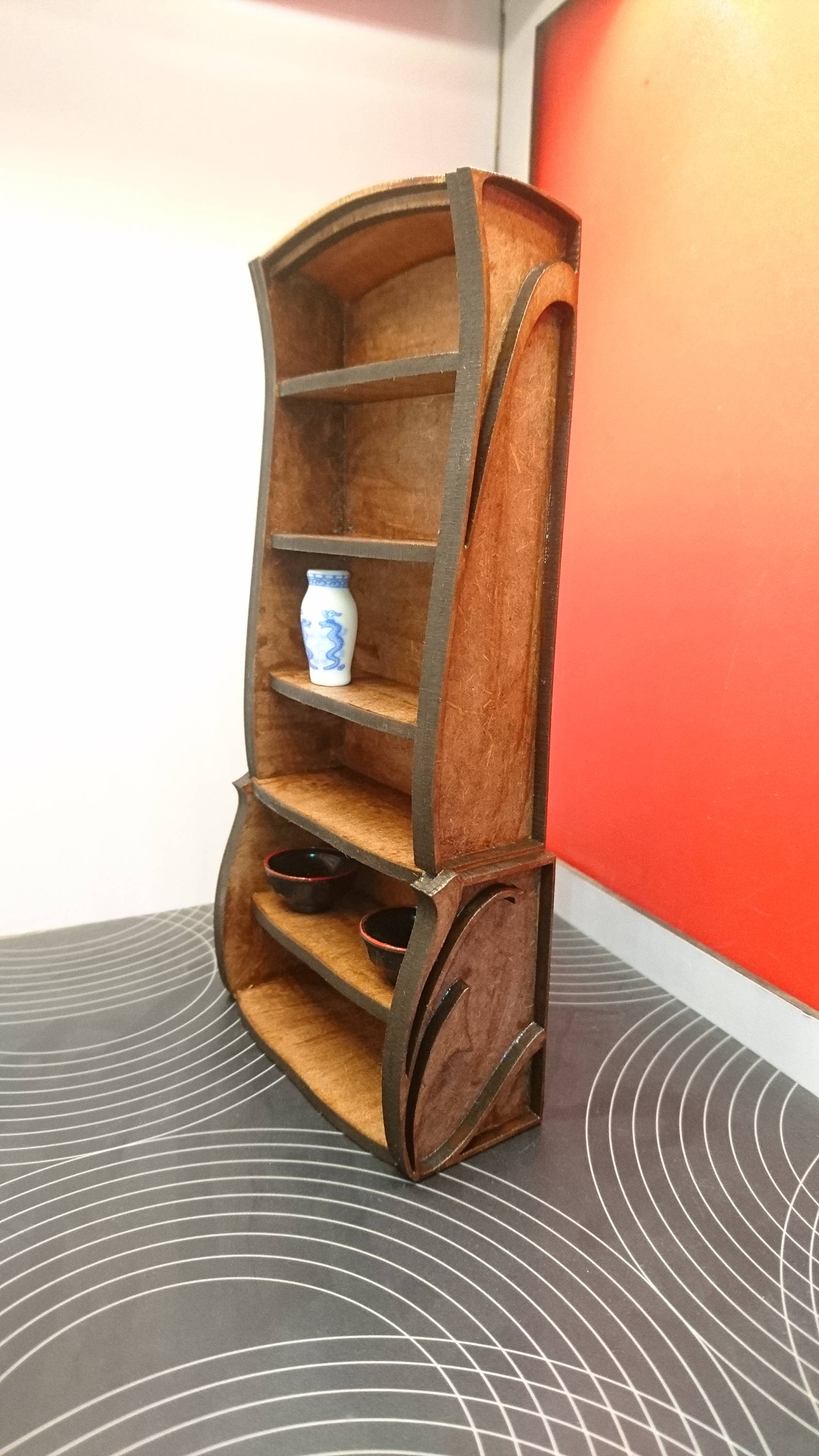 Scala Piccola Libreria Armadio In Legno Per Case Delle Bambole In Miniatura 1:12, Colore Blu, Handmade - Perfetta Per Collezioni Mobile In Miniatura