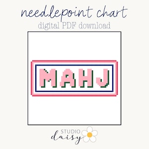 麻雀ニードルポイントチャートPDF、麻雀キャンバスウォールアート、プレッピータイルゲームルームサイン、かわいいプレイヤーギフトデコレーション