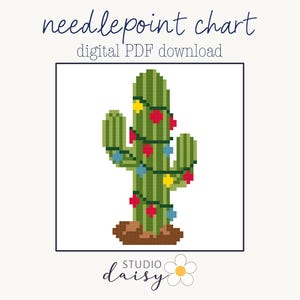 Christmas Cactus Needlepoint Chart PDF, Desert String Lights Pattern, Cute Boho Beginner Canvas Design, Southwest Holiday Wall Decor
