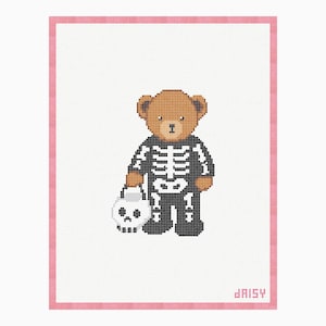 Halloween Skeleton Bear Needlepoint Canvas, 18 Mesh Teddy Bear in Costume, Spooky Cute Canvas, 3x5 Design