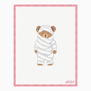 Imperfect Sale - Halloween Mummy Bear Needlepoint Canvas | Teddy Bear Needlepoint | Halloween Needlepoint | 18 Mesh Canvas