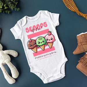 Mono para bebé, mono de dibujos animados kawaii de helado, divertido atuendo para bebé, regalo de baby shower de género neutro, SOOOps of Fun, bebé de verano