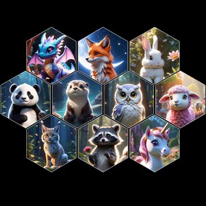 Cute Animals Fantasy Creatures Forest Wildlife Magic 3D Art Playful Panda Dragon Fox Unicorn Owl Bunny Digital Nature Wallpaper