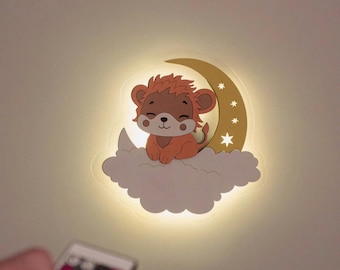 LED Lion Night Light: Color Changing Nursery Wall Decor with Remote