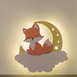Fox Night Light for Kids Room | Wall Mounted Night Lamp | Cute Nursery Decor | Baby Room LED Night Light | Sleeping Fox Wall Lamp