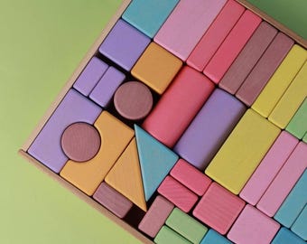 GLCforever Blocchi Di Costruzione In Legno Naturali – 42 Pezzi Educativi, 15+ Forme, Giocattolo Montessori Per Bambini 3+ Anni - 4