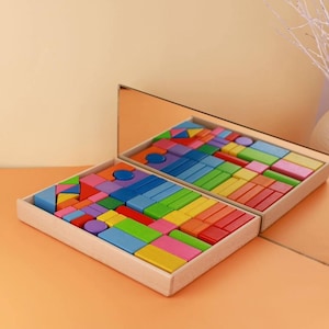 Wooden Building Blocks Set 48 pcs | Montessori Toy | Colorful Toddler Blocks | Waldorf Stacking Toy | Wooden Baby Gift | Open-Ended Play