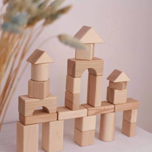 48-Piece Wooden Blocks Set | Montessori Wooden Building Blocks  Educational Fine Motor Toy for Toddlers & Kids | Eco Friendly Natural Blocks