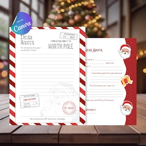 Carta a Papá Noel para imprimir Lista de deseos de Papá Noel Carta de Navidad Fácil de imprimir Digital Descarga instantánea