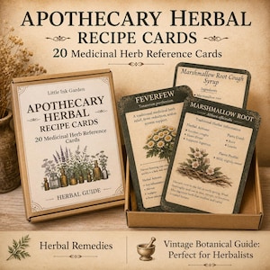 20 Herbal Reference Cards | 4x6 Botanical Herb Study Cards | Medicinal Herb Guide | Herbal Tea Recipes | Homestead Gift | Herbalist Gift