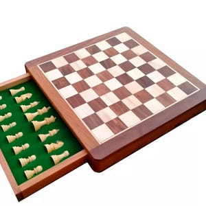 Juego de ajedrez magnético de viaje con cajón de madera, juego de ajedrez de madera portátil de 12 pulgadas, juego de ajedrez en miniatura, juego de ajedrez magnético, regalo de Navidad