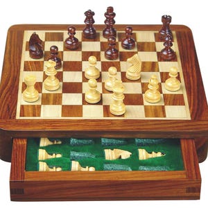 Juego de ajedrez magnético de viaje con cajón de madera, juego de ajedrez de madera portátil de 9 pulgadas, juego de ajedrez en miniatura, juego de ajedrez magnético, regalo de Navidad