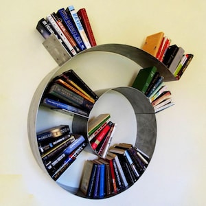 Spiral Decorative Bookshelf (Medium) - Functional Artistic Floating Shelf - Handmade Textured Aluminum Wall Decor