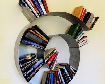 Spiral Decorative Bookshelf (Medium) - Functional Artistic Floating Shelf - Handmade Textured Aluminum Wall Decor