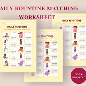 Schede di lavoro stampabili per la routine quotidiana dei bambini in età scolare / Schede di routine stampabili per bambini / Apprendimento divertente e interattivo / Scuola materna