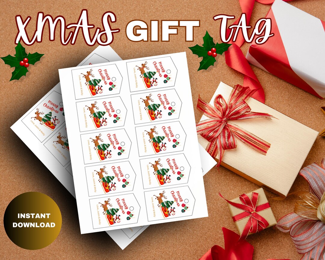 Printable Christmas Gift Tag Set | Festive Holiday Labels (instant ...