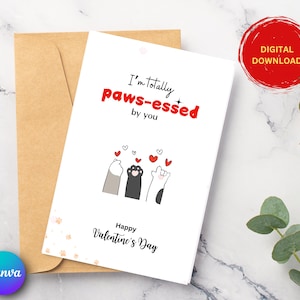 Carte de Saint-Valentin imprimable avec pattes-itively adorable chien | Jolie carte d'amour sur le thème des chiens pour les amoureux des chiens | Parfaite pour les partenaires, la famille ou les amis.