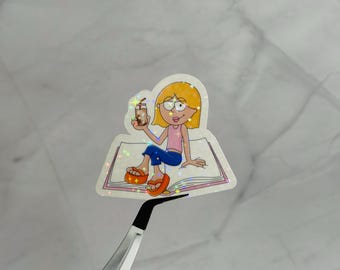 Y2K Book Lover Holographic Sticker, Nostalgic Reader Decal, Bookish Gift, Lizzie Reading Sticker
