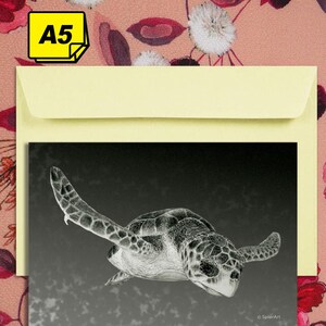 Carte A5 (2 volets) + enveloppe - Portraits d'animaux en voie de disparition - Tortue marine