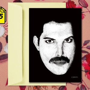 Carte A5 (2 volets) + enveloppe - Portraits en pointillisme - "Freddie Mercury"