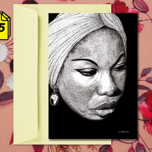 Carte A5 (2 volets) + enveloppe - Portraits en pointillisme - "Nina Simone"