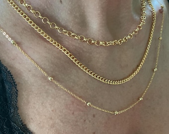 18k Gold Plated Chain Necklace, Waterproof Tarnish Free, Minimalist Layering