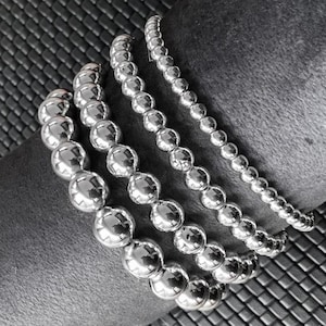Verzilverde kralenarmbandenset, stapelbare minimalistische sieraden, maten 4 mm - 10 mm