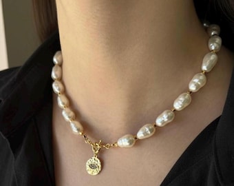 Pearl Wedding Necklace, Bold Bridal Statement, Handmade