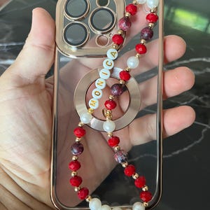 Correa de cuarzo personalizada para teléfono: accesorio con cuentas y nombre personalizado