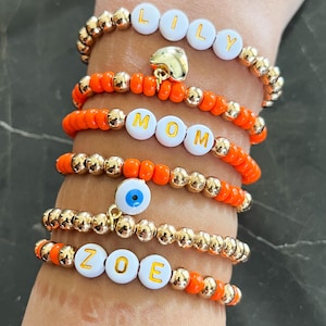 Personalized Name Beaded Bracelet: Gold Evil Eye Jewelry